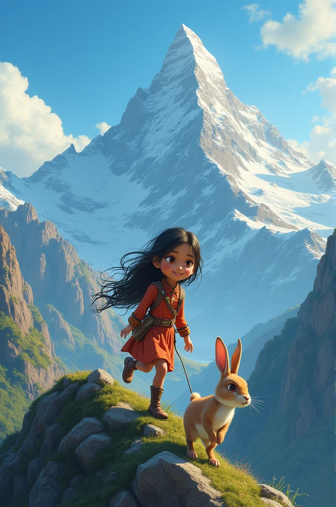 Encouraged by the rabbit, Guddiya pressed on and finally reached the top of the mountain.