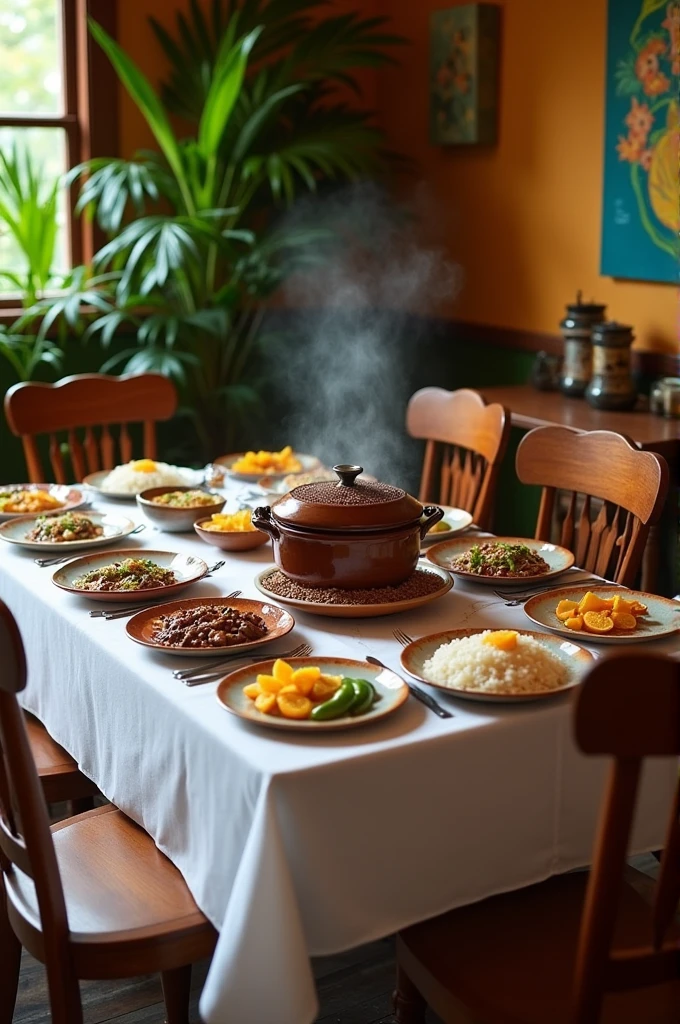 Create a photo of a table with no one at a feijoada lunch