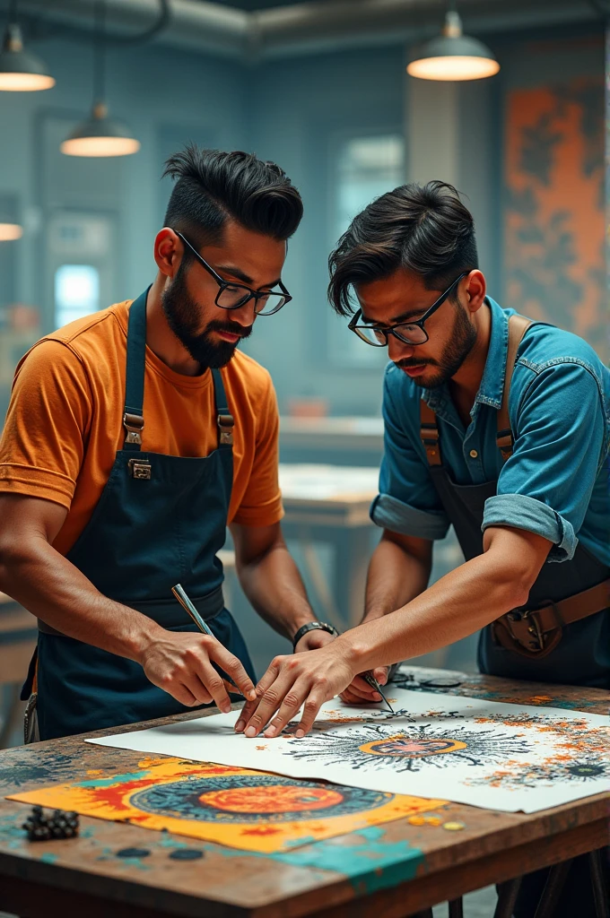 Make a 2 man who works with quick printing and painting.