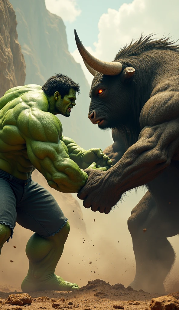 Hulk Arm Wrestling With A Super Muscular Bull
