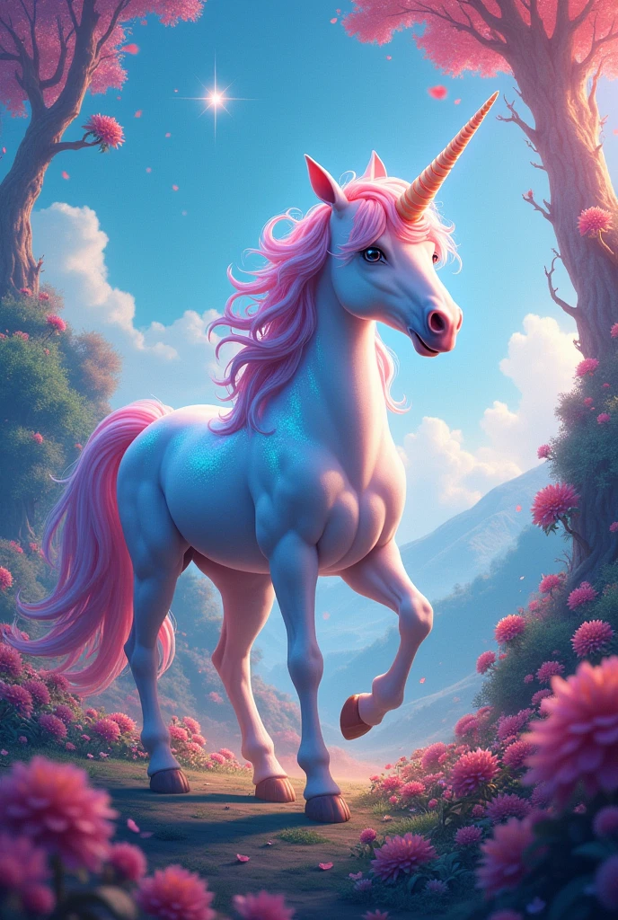 colorful unicorn in a vibrant landscape