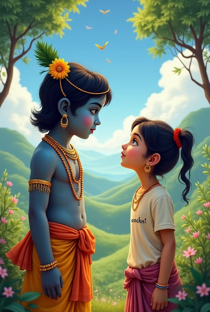 Ratha kreeshna with pooar girl in t shirt ,janki name on t shirt