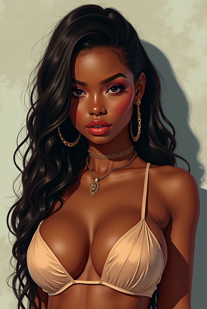 Illustrate a girl that shares features with big latto, ice spice , kkvsh, sza, ash kaah and nicki minaj show her body 