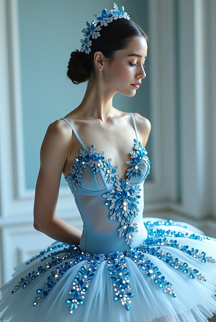 Classical ballerina with blue gemstone classical ballet costume Beautiful and luxurious conceptual photo High quality 8k No defects