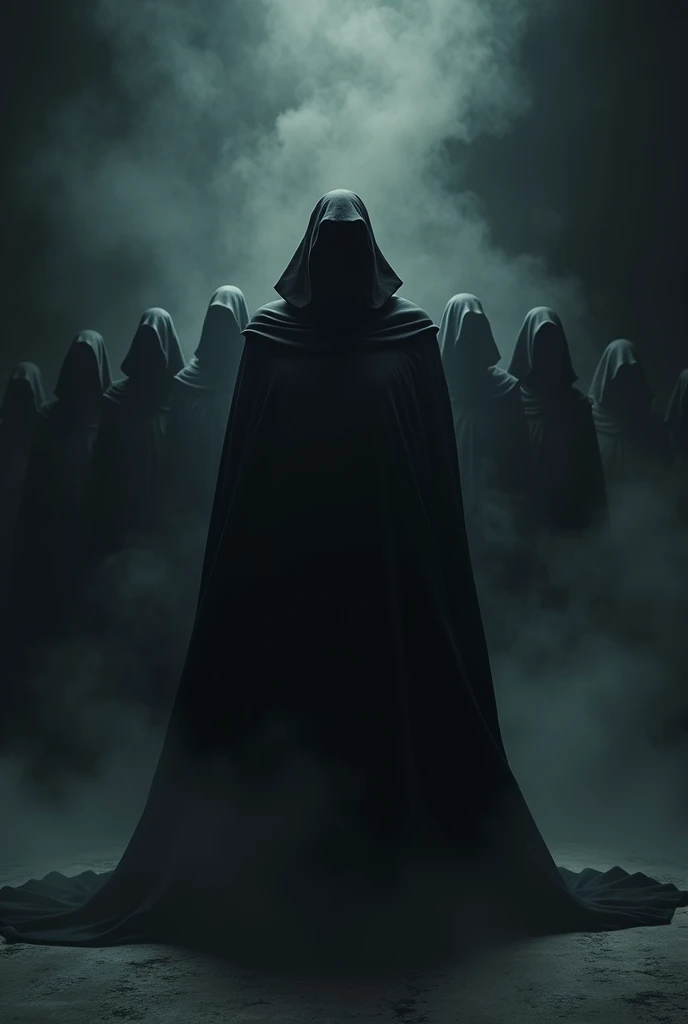 A dark background with a man in a cape looking elegant with smoke in the background , that has several dark people behind it with a sign below that says “FREE GAMERS” 

