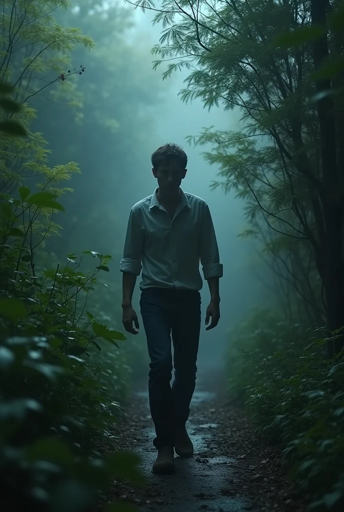 Video of a man walking and the bushes moving behind him