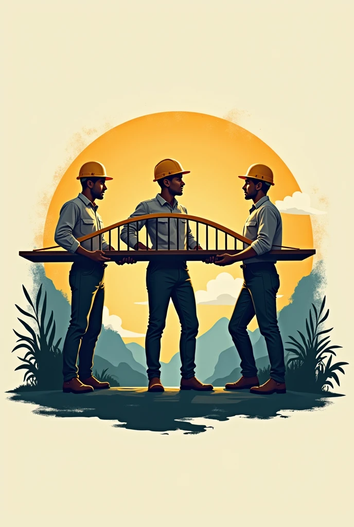 I want a unique logo, of 3 civil engineers holding a balsa wood bridge in their hands, the name is the disrespectful ones, The bridge is arched and is Colombian from Casanare