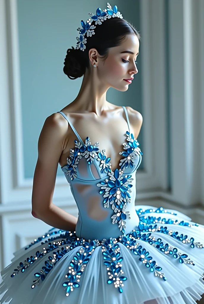 Classical ballerina with blue gemstone classical ballet costume Beautiful and luxurious conceptual photo High quality 8k No defects