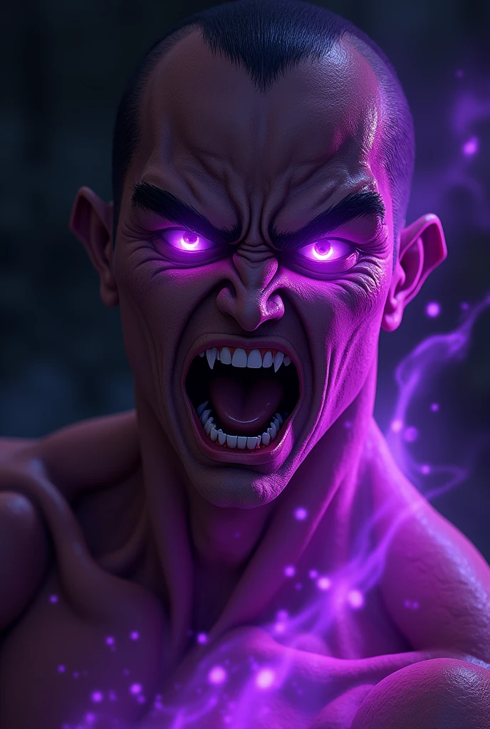 Baki face blowing with purple light and his anger was in peak and his full body show