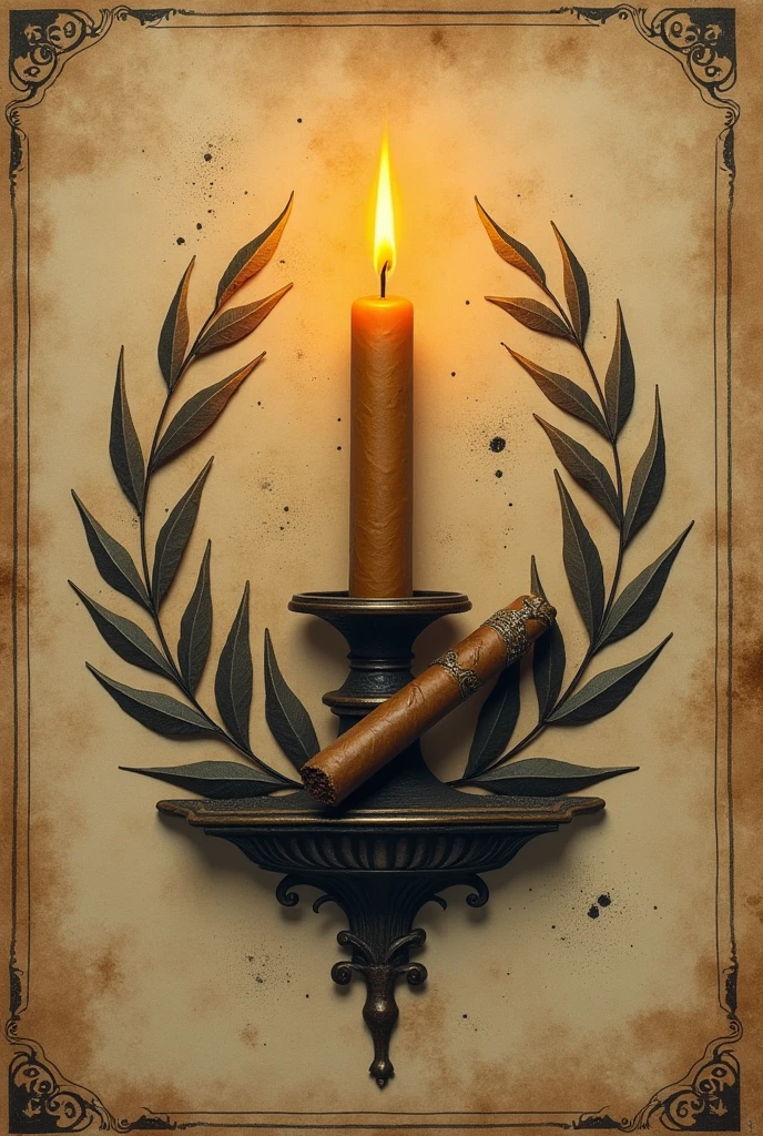 an old drawing from the 18th century of a secret society whose symbol is a lit beeswax candle and a lit cigar without putting people in, make a symbol for this society