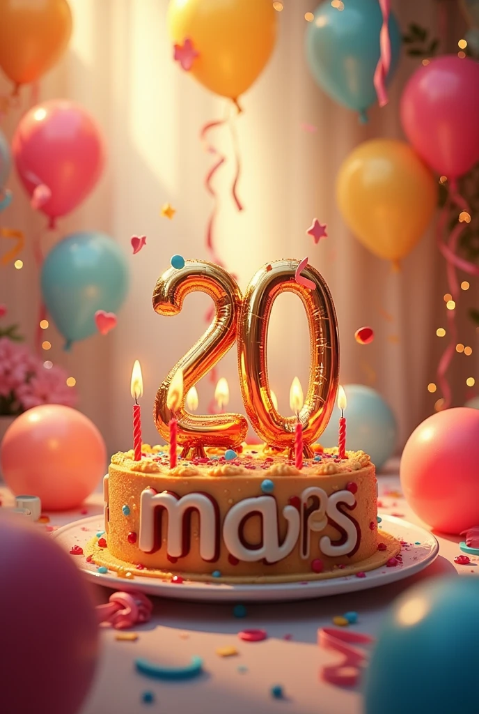 Image décore anniversaire avec la date " 20Mars " en français au milieu 