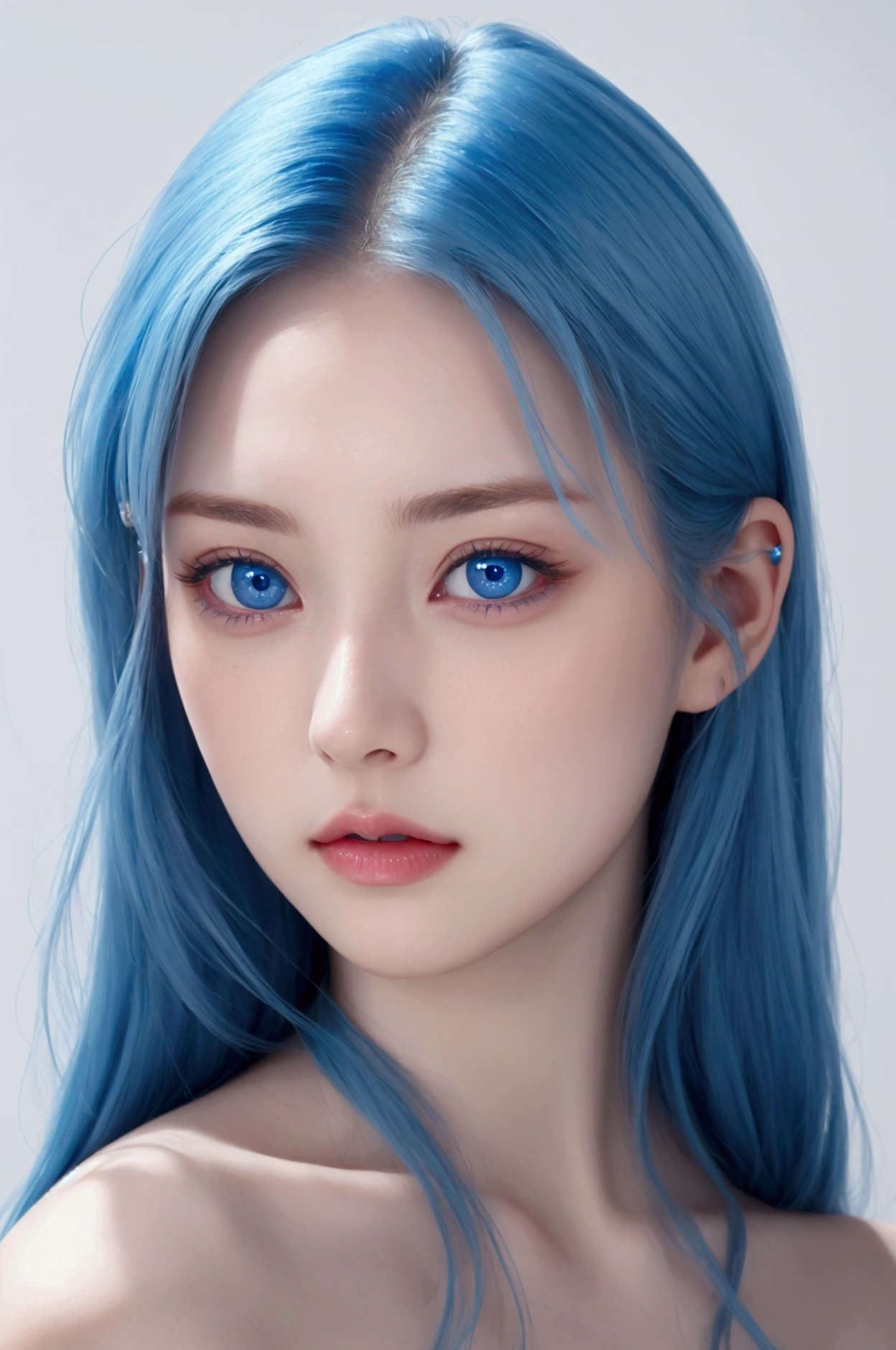 women, blue hair, light blue eyes, 20 years old