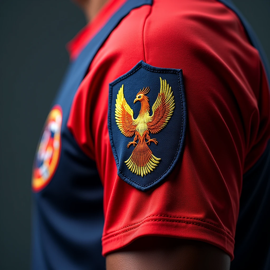a phoenix bird badge on a uniform jersey sleeves