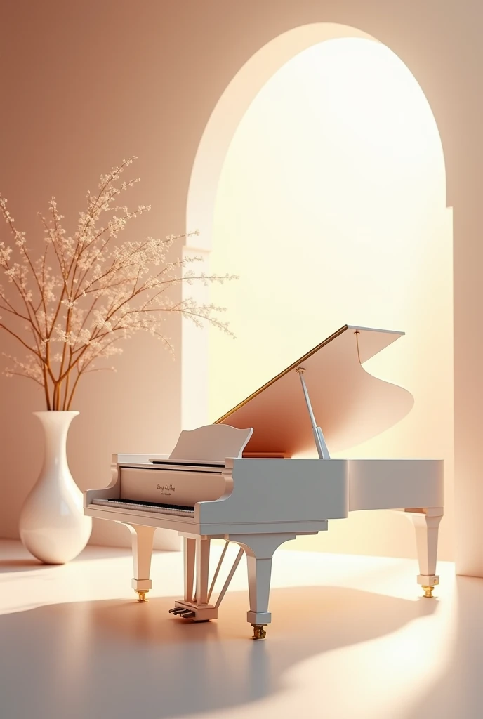 (Romantic Light,Super detailed:1.2)White grand piano,Soft Focus,bright scene,masterpiece:1.2,White tones,sentiment, sentiment,Chinese painting style,Luxurious materials,High resolution,portrait,Classic composition,piano melody