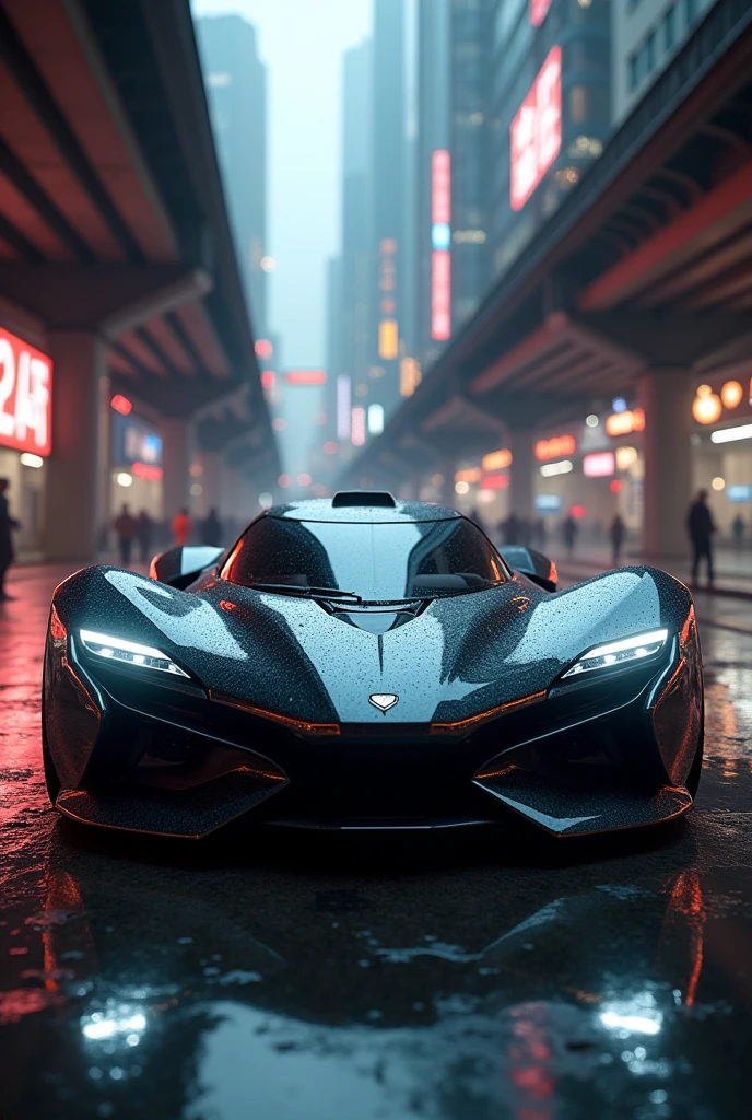 An ultra-modern spy car, which is very fast and has a cyberpunk design