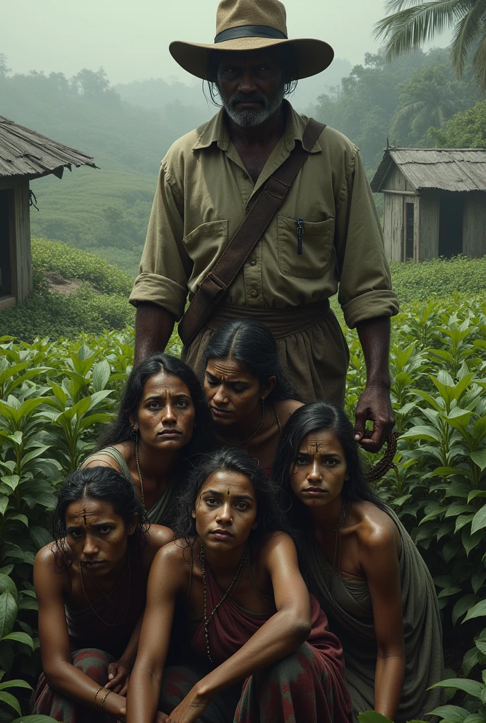 Assamese slave girls in the tea garden , with whip master