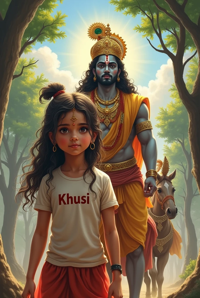 Ratha kreeshna with pooar girl in t shirt ,khusi name on t shirt ,show name cliar ,girl see front on camara