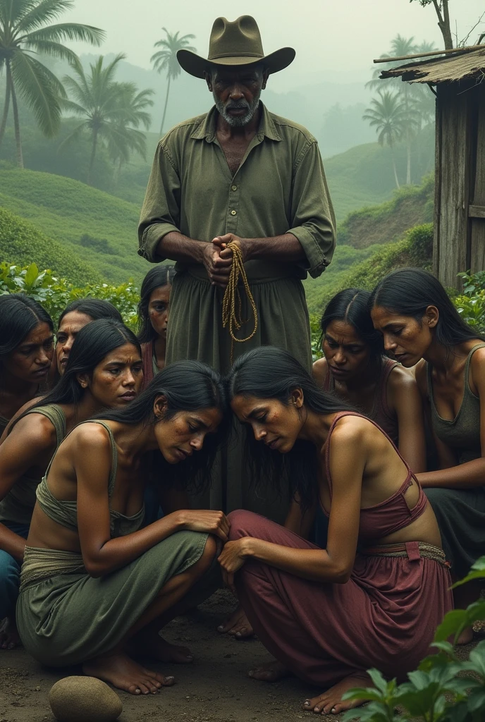 Assamese slave girls in the tea garden , with whip master