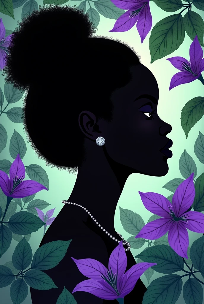 Book cover featuring silhouette profile of black woman face with basil leaves in green and purple color
