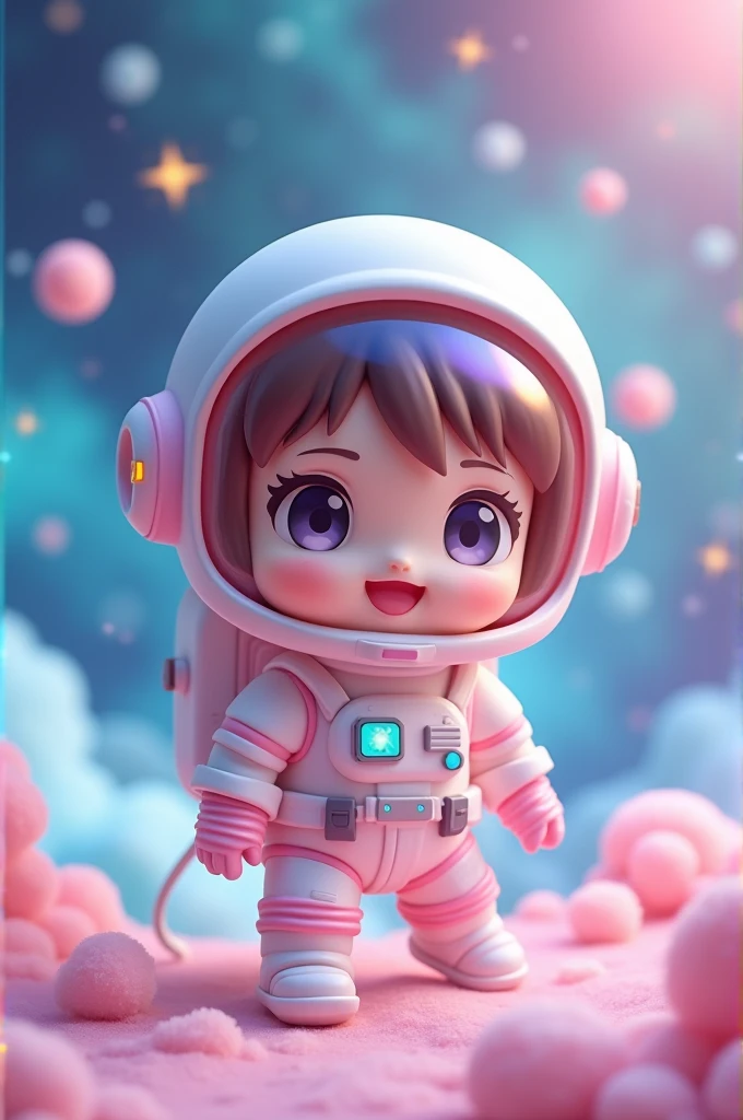 Game design of cute nendoroid astronaut with vibrant and soft color
