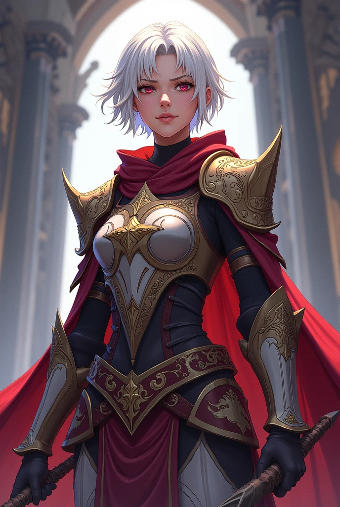 2d art, Keyleth vox machina, White hair, shorth hair, medieval armor, hight contrast, Two-tone lighting, drawning, d&d, arte 2d cleriga, drawning animado, attack on titan, menos realista
