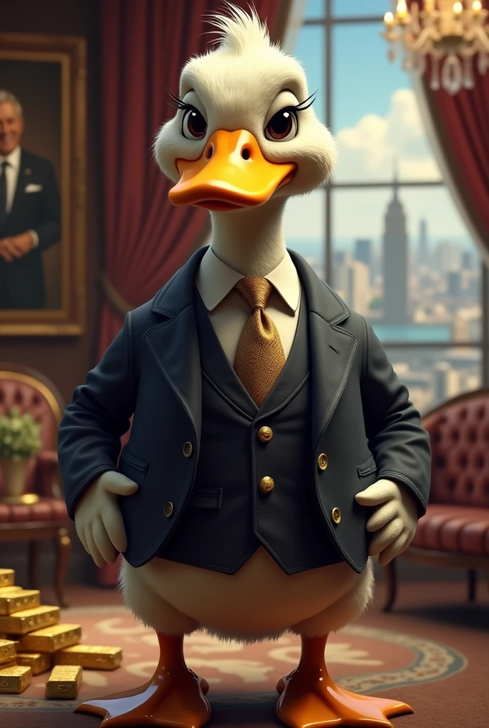 A realistic duck who is a billionaire