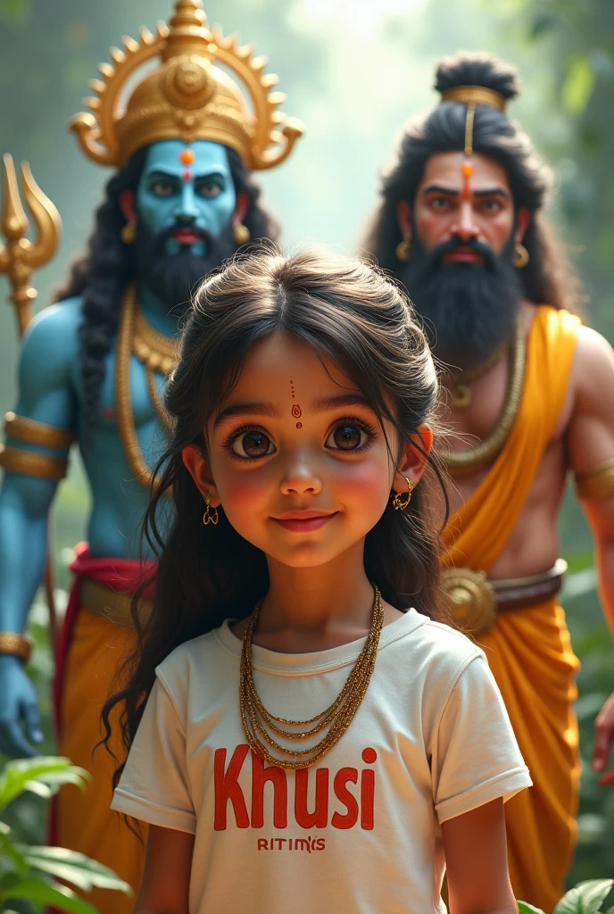 Ratha and kreeshna, with pooar girl in t shirt ,khusi name on t shirt ,show name cliar ,girl see front on camara