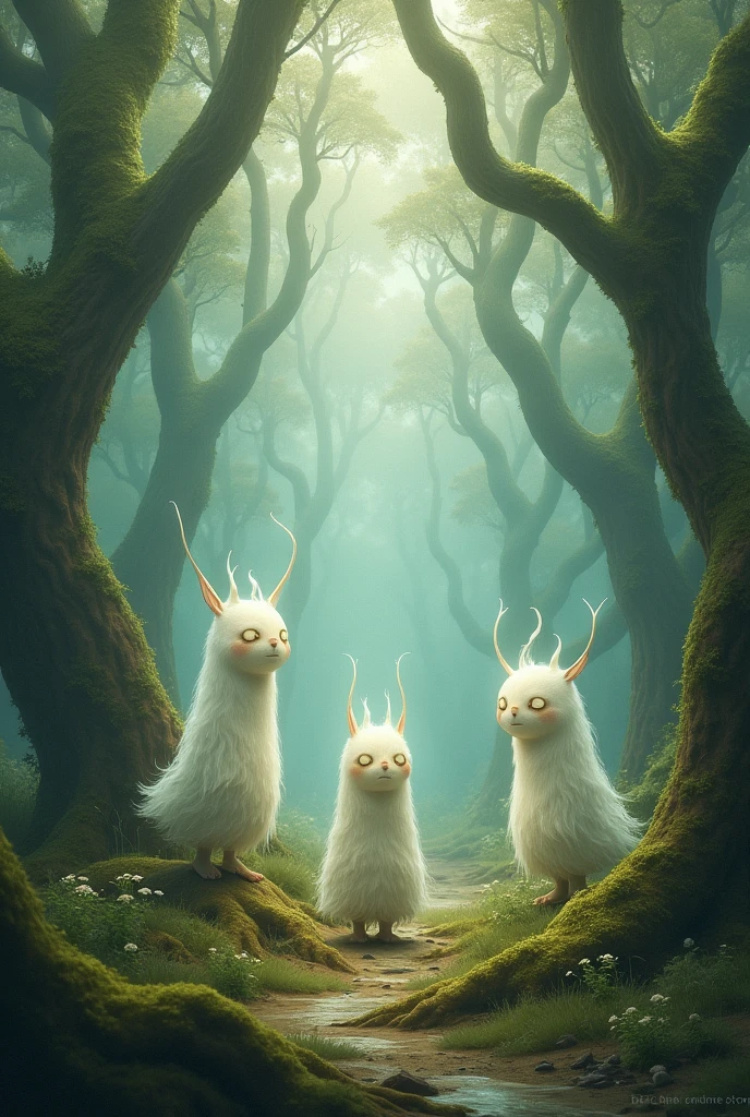 Stills from the anime, mysterious little white creatures-kodama "tree spirits" of the forest. mark ryden, vladimir fedotko, larisa morais, decay, desolation, trippy, hyper-detailed. intricately detailed, unreal engine, gothic art, renaissance painting, digital art, elaborate, expansive, ethereal, hyper-detailed, fantasy, fantasy, hyper-realism """, hazy, ultra-detailed, film photography, light leaks, studio ghibli, larry bud melman, artstation trends, sharp focus, studio photo, intricate details, high detail, greg rutkowski, watercolor, trending on artstation, sharp focus, studio photo, intricate details, highly detailed, by greg rutkowski