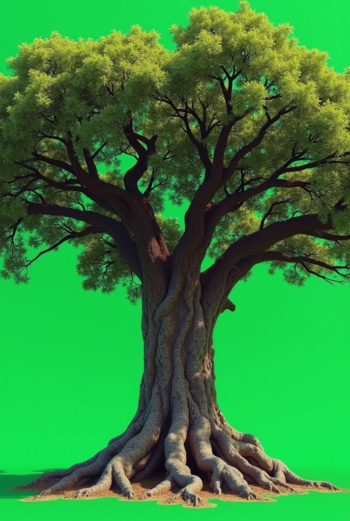 A realistic big tree with big branchs, in front of green screen