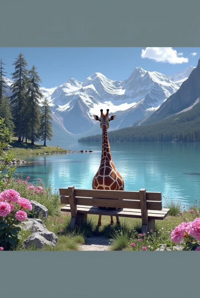 araffe sitting on a Bench overlooking a lake and mountains, sitting in front of the lake, sit on a Bench, sitting on a Bench, A beautiful place, sitting on Bench, Looking at the water, picture, Switzerland 알프스에서, Switzerland, sitting alone, Nico Henry(Niko Henrichon), Next to the park and lake, beautiful view, Bench, (best quality,4K,8k,highres,masterpiece:1.2),ultra-detailed,(realistic,photorealistic,photo-realistic:1.37)