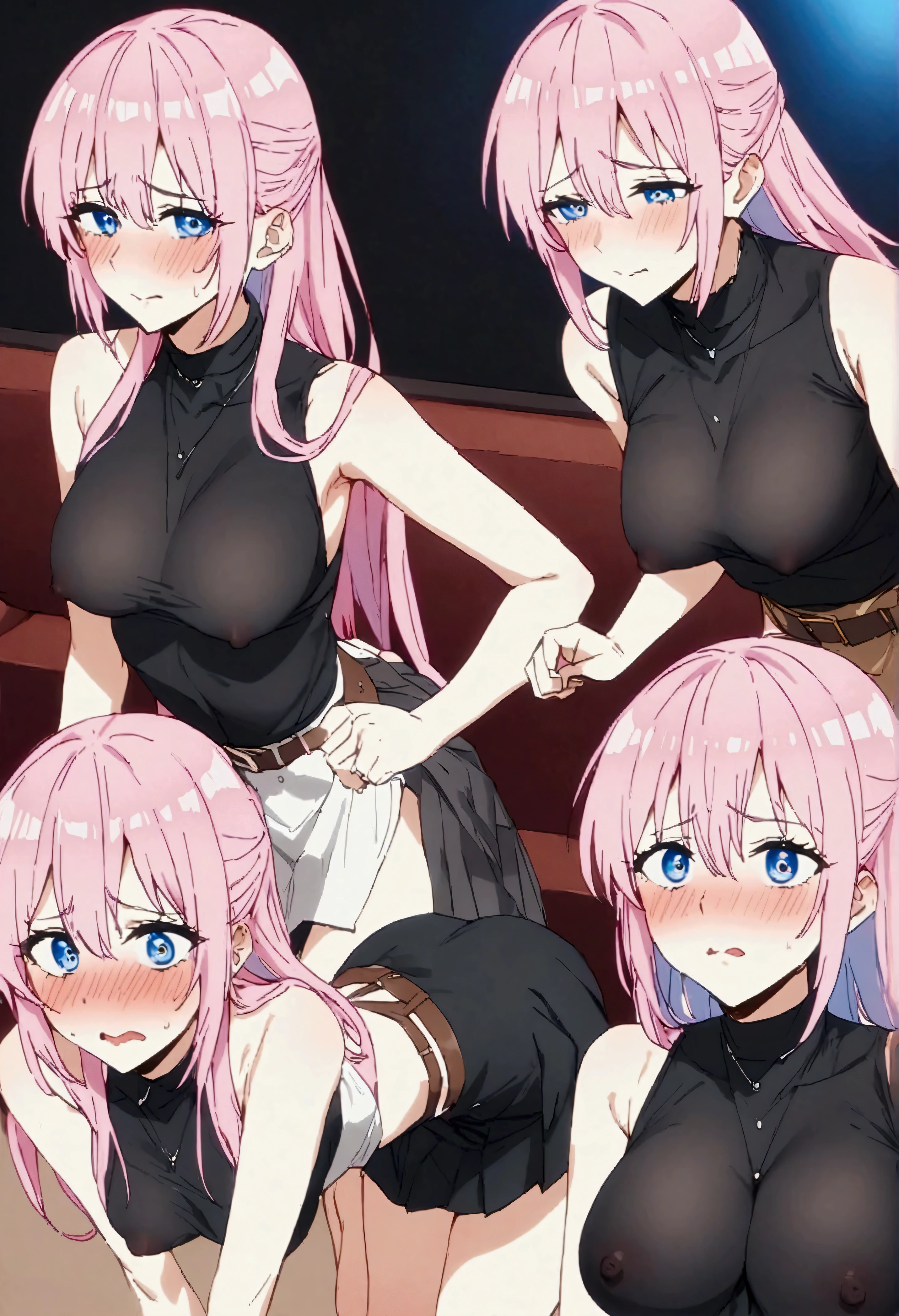 NSFW,masterpiece,Highest quality,High resolution,Very detailed,Shikimori-san\(可愛いだけじゃないShikimori-san\),Pink Hair、Long Hair、blue eyes、Hair between the eyes、bangs,Embarrassed,blush,Knit tops,Sleeveless,skirt,belt,Heeled Sandals,Nightlife