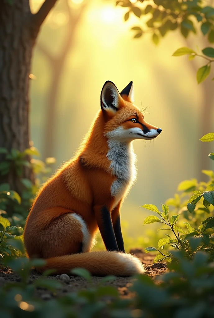 A brown fox getting up in the morning,getting ready to go hunting,Cute realistic style