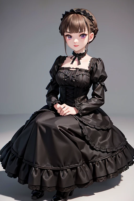 nice with you, short hair, braided hair, brown hair, violet eyes, woman, solo, Gothic & ta Fashion, Loliashion, head band, full body