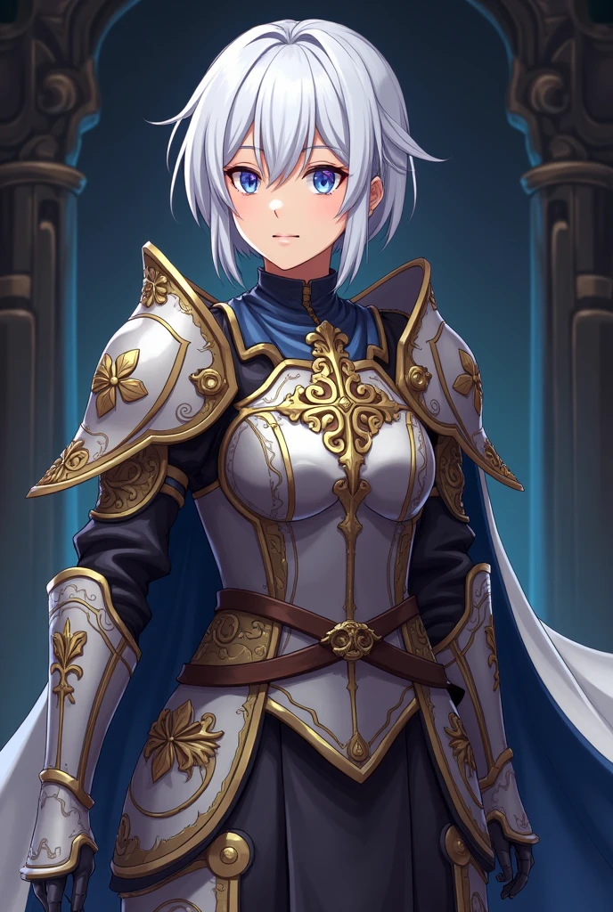 2d art, Keyleth vox machina, White hair, shorth hair, medieval armor, hight contrast, Two-tone lighting, drawning, d&d, arte 2d cleriga, drawning animado, attack on titan, menos realista, vox machina-like art, arte de drawning animado adulto, a little more realistic