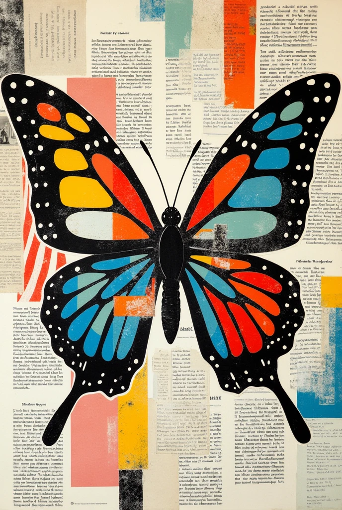 Pop art collage style butterfly icon from 90s newspaper pages Instagram icon