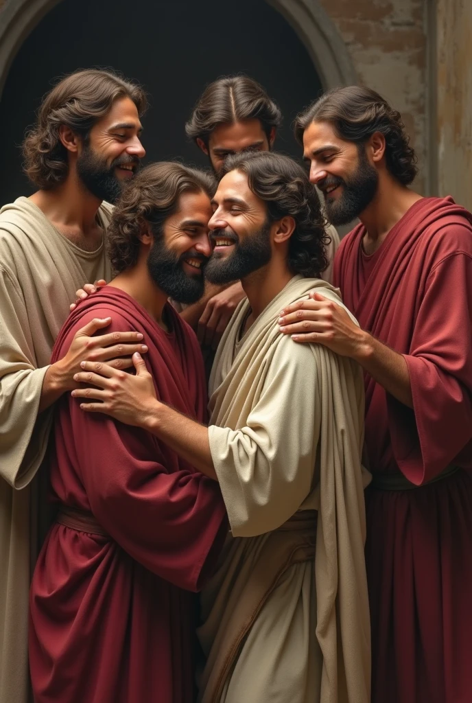 Several of Paul&#39;s disciples embrace the young man and console him with joy