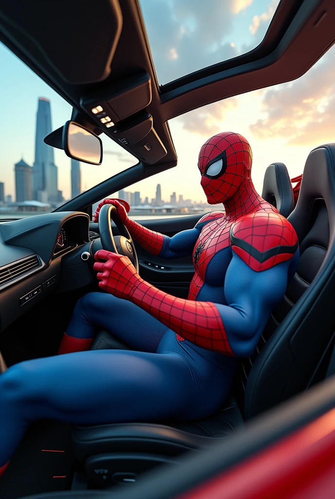 Spidar man front seat drive a Lamborghini