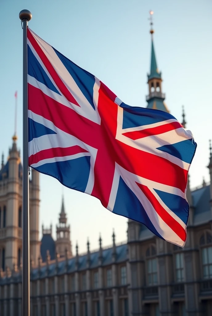 UK flag waving next to government 