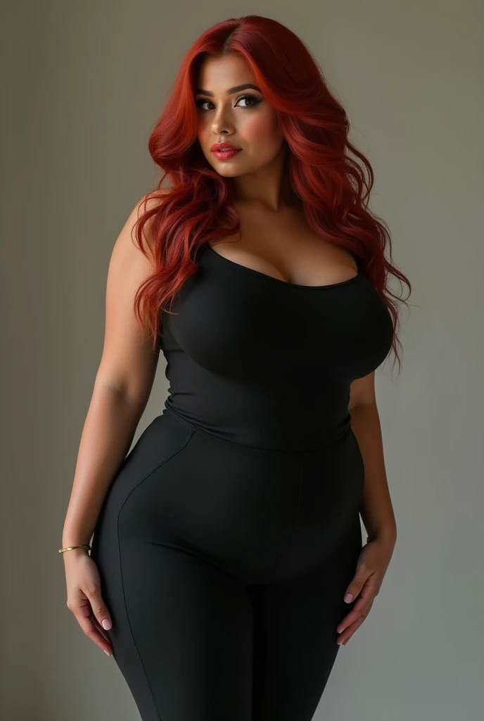 big booty thick redhead dominican women is wearing black leggings and tight shirt