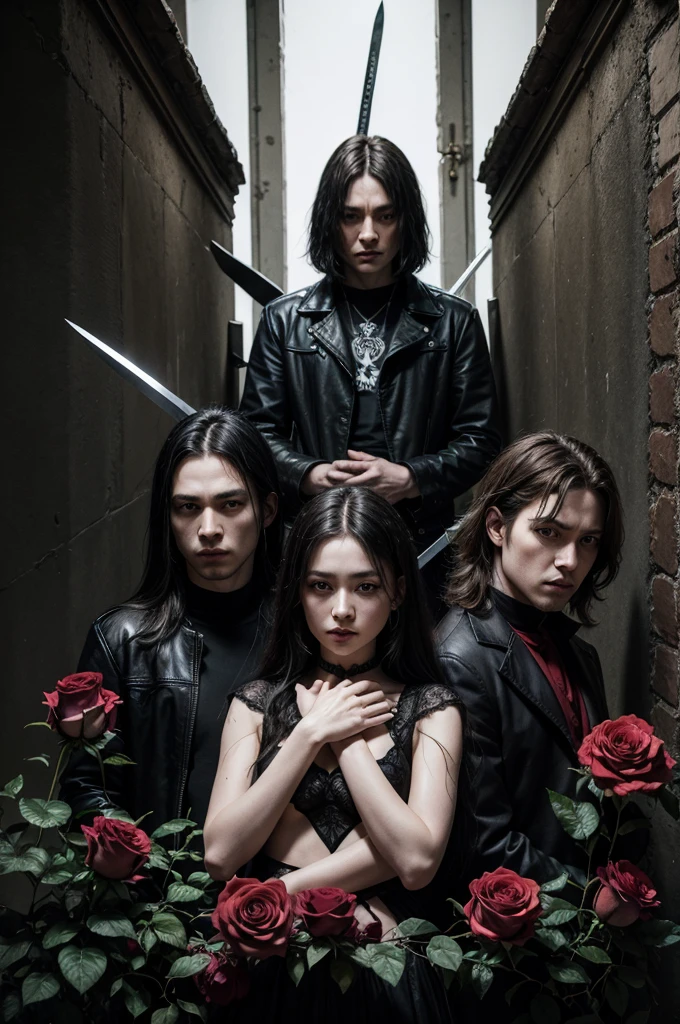 rock album cover with swords and roses