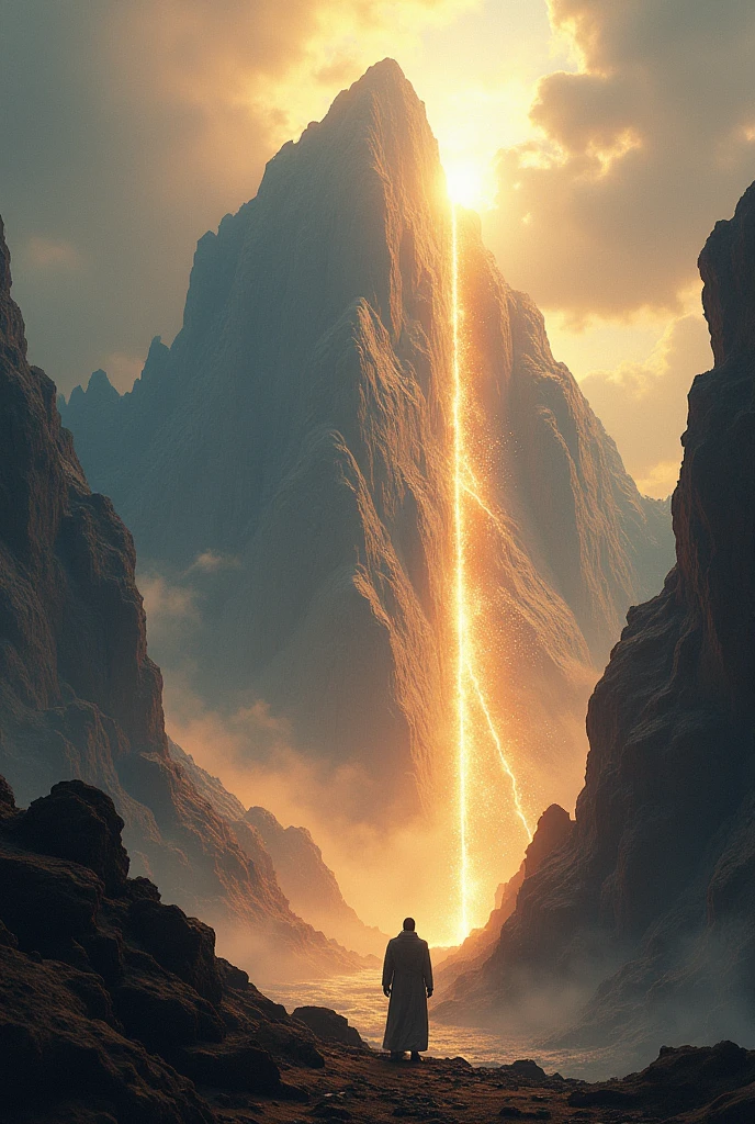"Create a powerful and inspiring image illustrating the Christian concept of faith moving mountains. Show a dramatic scene where a person or group of people, deeply immersed in prayer or worship, are depicted as having their faith cause a massive mountain to shift or break apart. Use vivid imagery to highlight the mountain being moved or crumbled, with visible cracks and shifting earth. The individuals should be portrayed with expressions of deep faith and conviction. Include elements such as light rays or divine glow emanating from the heavens to symbolize spiritual power and divine intervention. Use a grand, uplifting style to convey the profound impact of faith and the miraculous nature of moving mountains through belief."













































