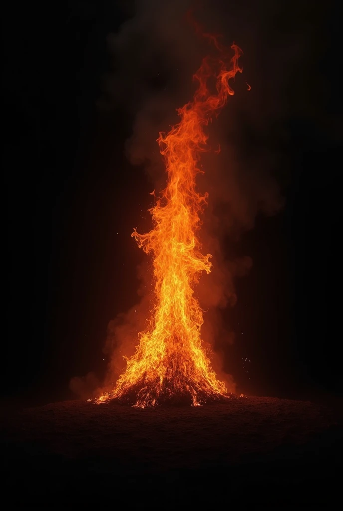 A completely black background with a fire that starts from the middle of the image up