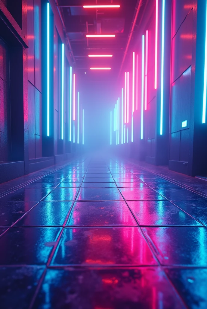 Make a backdrop with a dance floor and neon lights