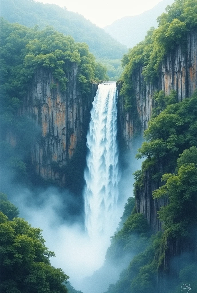 Angels falls Venezuela watercolor painting