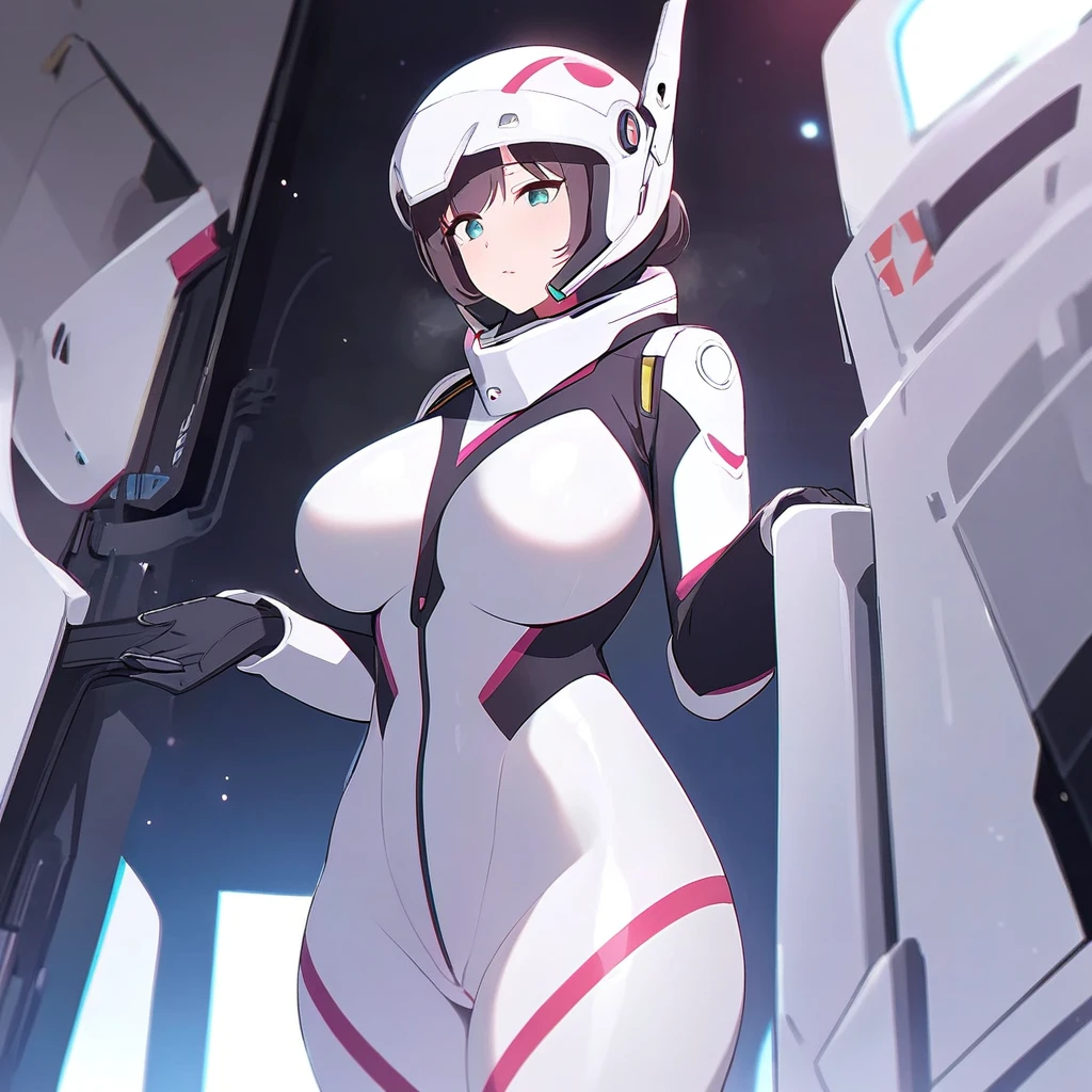 Girl with tight spacesuit on her body, body curves
