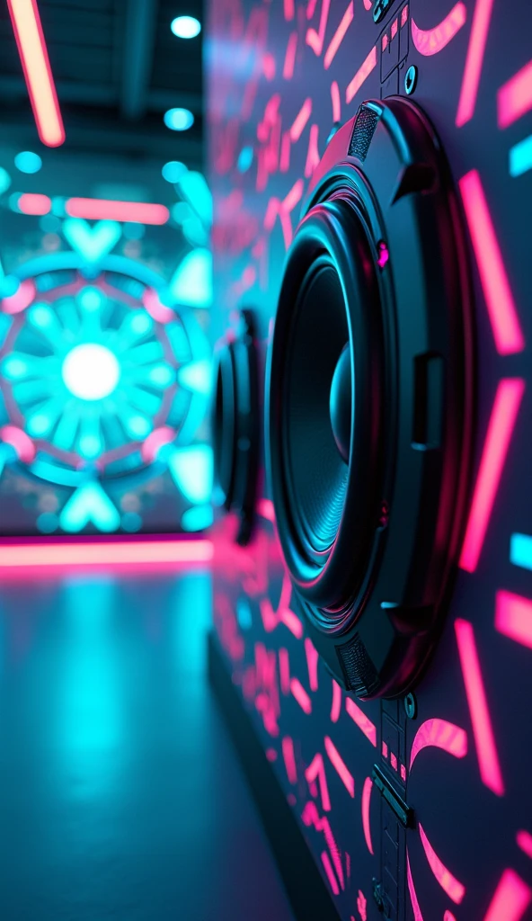 Make a background with neon lights,and a speaker on the wall