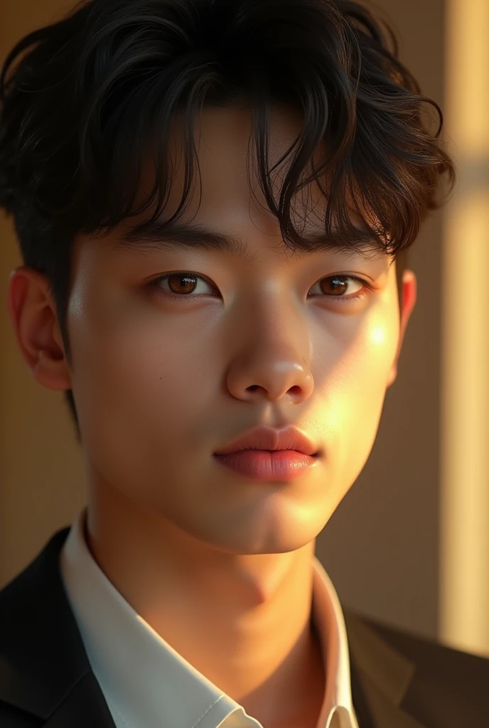 a young asian male, extremely detailed portrait, beautiful detailed eyes, beautiful detailed lips, flawless skin, soft natural lighting, golden brown eyes, teenage boy, handsome, elegant pose, warm color palette, cinematic lighting, high quality, photorealistic, 8k, ultra-detailed, masterpiece