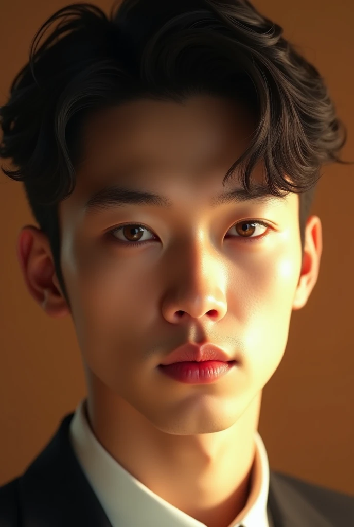 a young asian male, extremely detailed portrait, beautiful detailed eyes, beautiful detailed lips, flawless skin, soft natural lighting, golden brown eyes, teenage boy, handsome, elegant pose, warm color palette, cinematic lighting, high quality, photorealistic, 8k, ultra-detailed, masterpiece