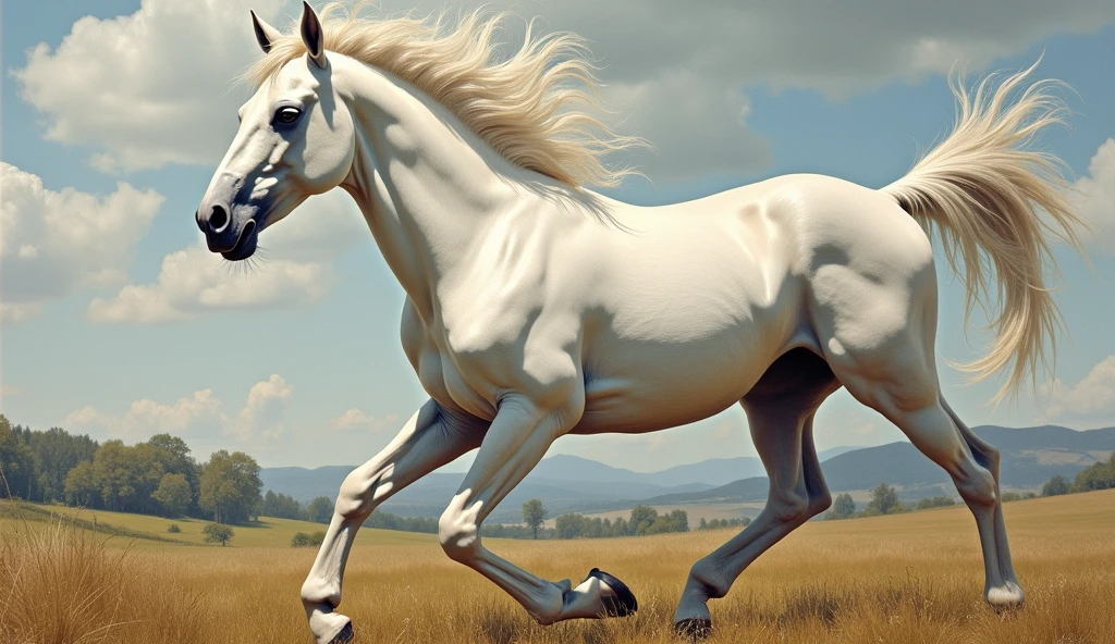 Create random classic masterpieces of Picasso in Ultra-High Definition, 64k resolution oil painting without a frame, using full dimensions of the selected resolution to fit the artwork image, finely detailed to perfection, art-punk, French style, countryside background, art germ, high-octane. A portrait of a young untamed beautiful aggressive White horse, an exact copy of the legendary Black Beauty film horse, an unreal engine, a master stroke of a legendary brush, a tribute to a legendary artist, super realistic, superhit,