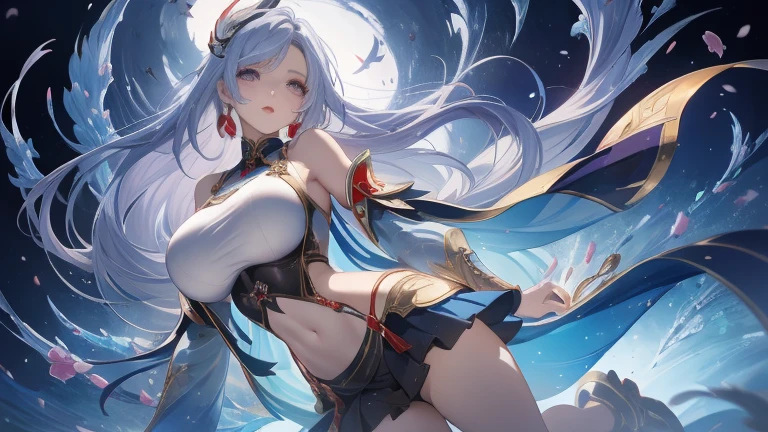 high quality,HD,16K,Sharp Line,1 Girl,fantasy, （Fire Spirits）,Pretty Face, Large Breasts, Beautiful legs,In the water,Focus Girl,detailed Pretty Face,Detailed clothes,beautiful eyes,Cool,Sexy,Dynamic Angle,穿着华服的神明Strike a pose拍照, Ancient mysterious sexy goddess, Traditional beauty woman, Beautiful female warrior god of war , Beautiful sexy goddess, Gorgeous role-playing, high, Beautiful young girl, Beautiful woman, 华丽Beautiful woman, Complex clothing,Chinese Mystical Aesthetics, Beautiful goddess ancient mysterious girl, Extremely detailed shot of the goddess, Jaw-dropping sexy beauty, Big breasts deep neckline sexy belly button（butt), (bedroom), (Sexy Girls), masterpiece, best quality, Bangs, blush, Chest, clavicle, Eyebrows visible through hair, (Ombre gold hair), Jewelry, Long hair,Bright Eyes, ring, (solitary), illustration, fashionable, miss, Strike a pose, background, element, confident, Express, Accessories, majestic, striking, key point, Dynamic poses, ((plump)), (purple))Woman in transparent dress,Viewer,(((Full breasts, Keeley University))),Slim waist,(Navel exposed,Bare waist), Long hair, extreme detailed details, 详细的fantasy艺术, Stunning character art, Beautiful and exquisite character art, Beautiful transparent dress, Very detailed, Large Breasts，Chest，Golden ratio figure，Beautiful figure，Ultra wide-angle shooting，Full body shot拍摄，Body close-up，Full body shot，Wearing a pleated tulle skirt，柔和动漫illustration, 柔和的深色background，Fujifilm XT3 Clear focus, f 5.6, High Detail, Clear focus,(Wearing openwork clothing),, (Natural light), (Tempting)translucent, Good velvet quality, Compared, Divine Light,, Silver hair, 夜空background, Absolute Strength,Female Shinmei，穿着性感丝绸的Female Shinmei,，Large Breasts，Chest，Golden ratio figure，Beautiful figure，Ultra wide-angle shooting，Full body shot，Body close-up，Full body shot， Wearing a tulle dress, Model shooting style, Large Breasts，饱满Chest，Golden ratio figure，Beautiful figure，(Extremely detailed CG 8k wallpaper unit), The most beautiful artistic photos in the world, , 8K 超HD, ) ，Sexy姿态，Sexy表情，best quality,masterpiece,Ultra-high resolution,(Practical:1.4),original photo,Ultra-high resolution